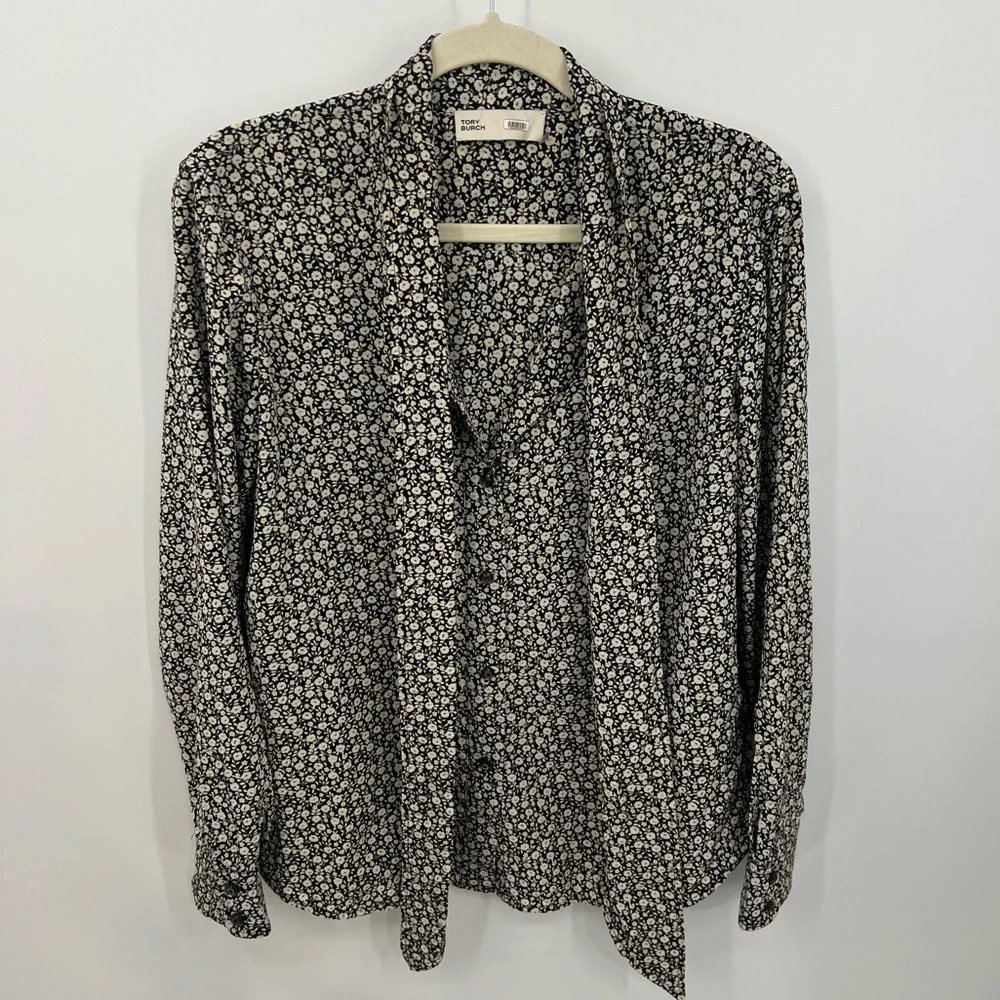 Tory Burch ditsy floral silk tie blouse